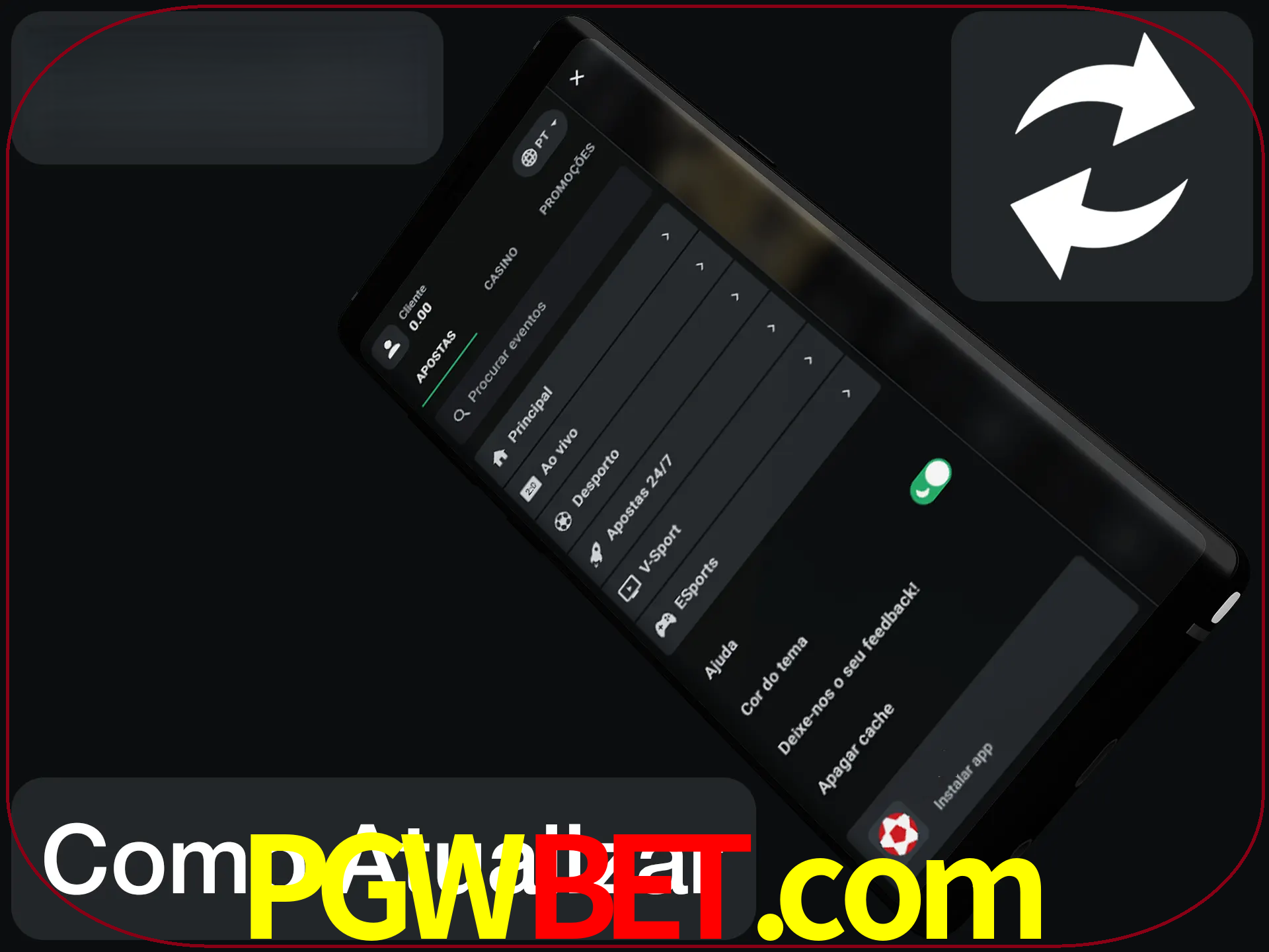 O aplicativo é atualizado automaticamente quando você faz o login.